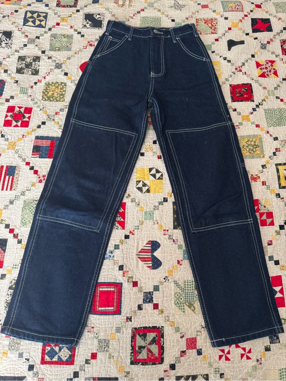 J Galt Women's Straight Leg Jeans in Dark Blue with Contrast Stitching